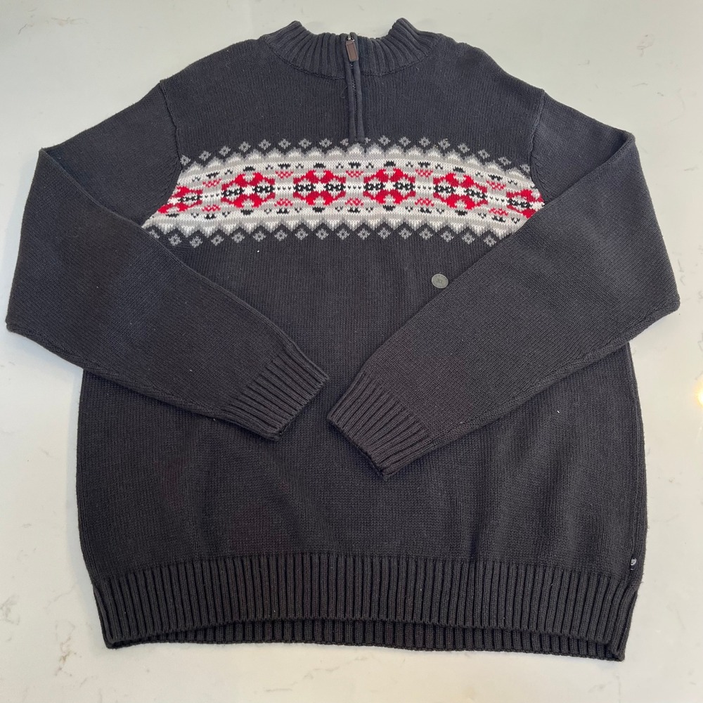 NWT Chaps Mens Fair Isle Half Zip Sweater‎ Black Red White Knit Pullover XL NEW